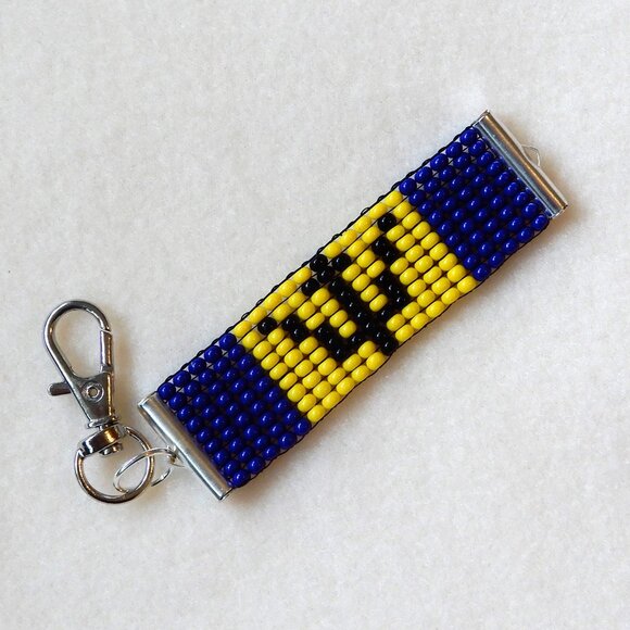Barbados flag bead keychain/bag charm, handmade, Barbadian Caribbean - Picture 1 of 5